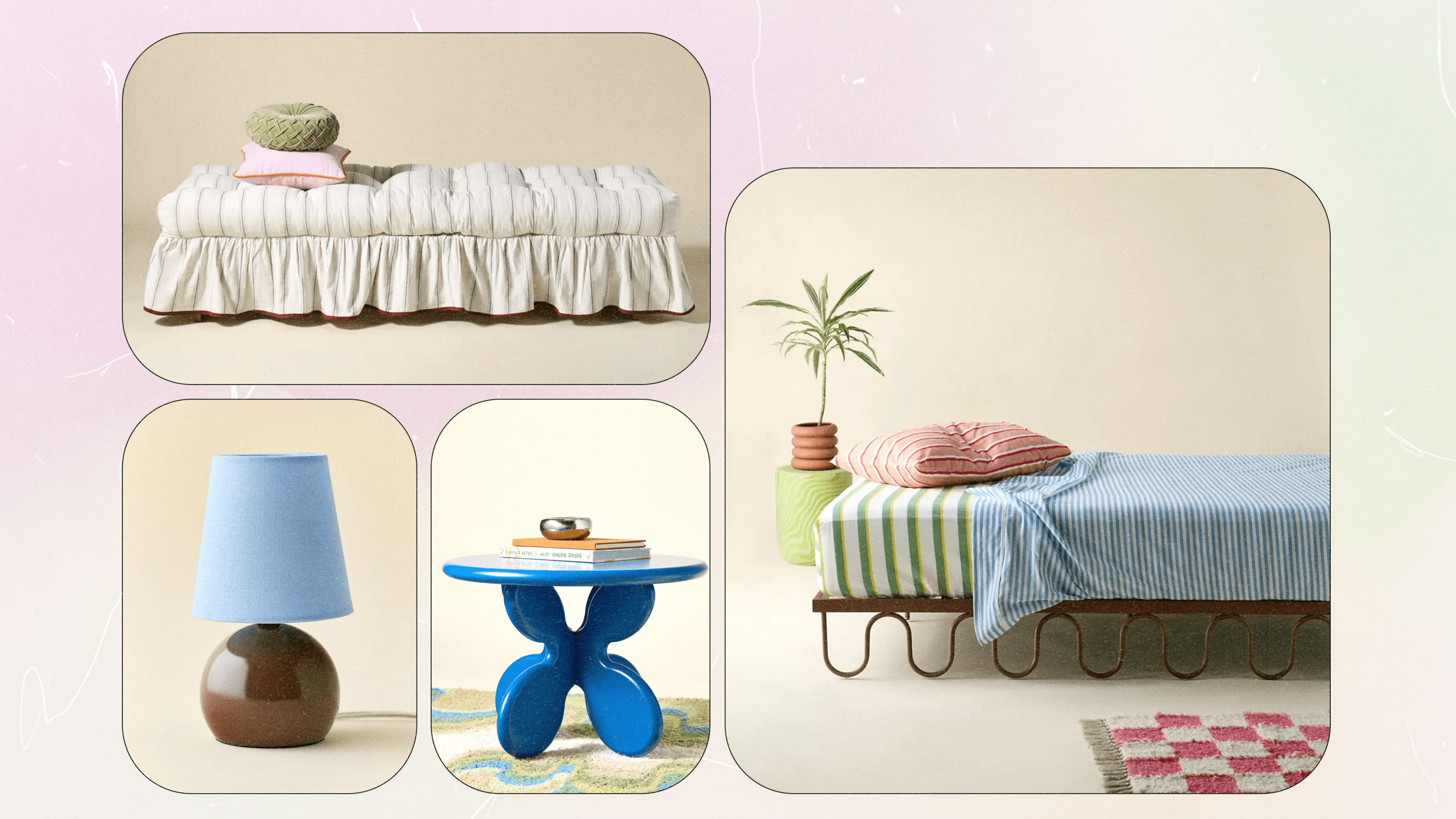 A collage of various home decor pieces.