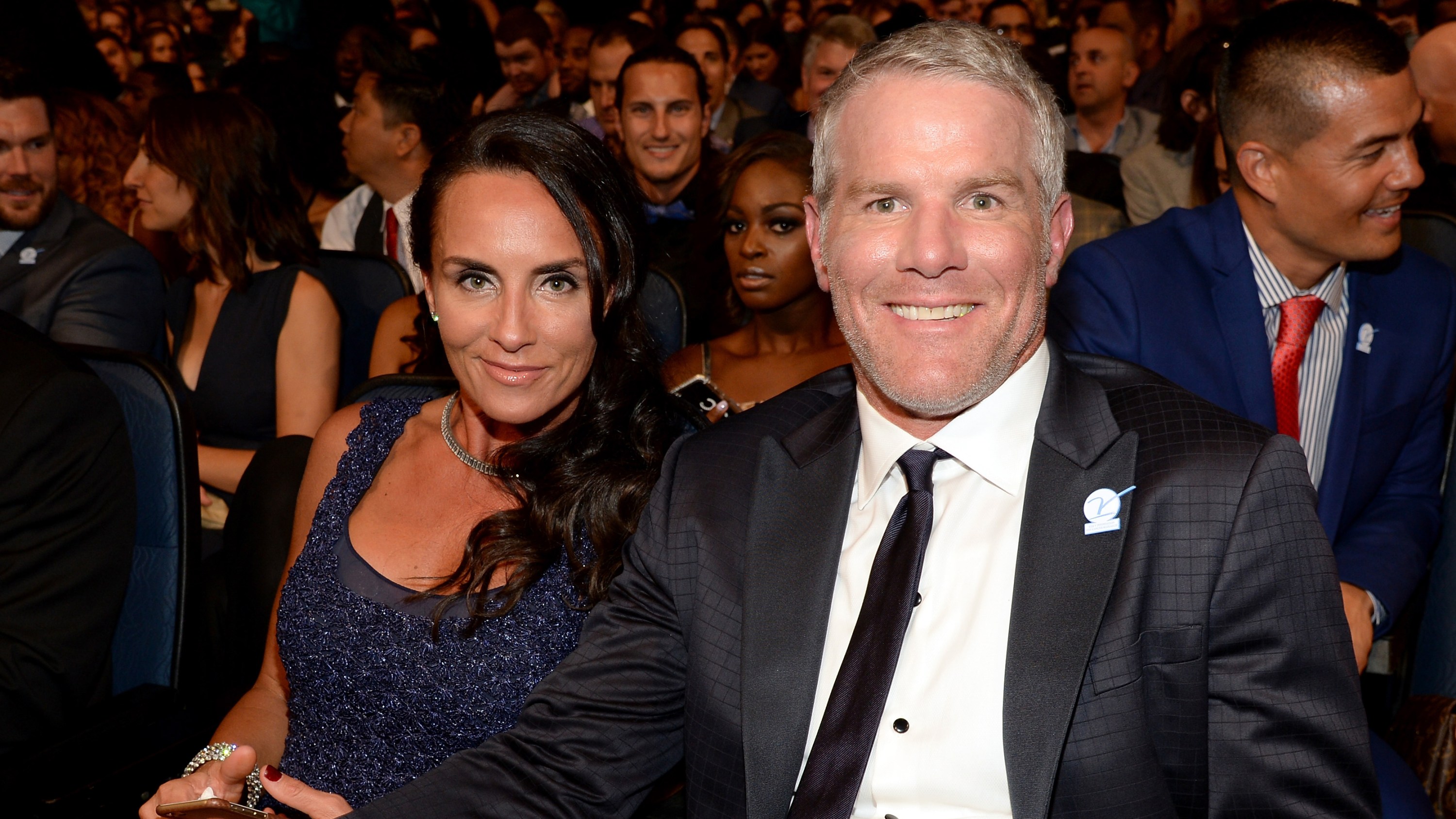 LOS ANGELES, CA - JULY 15:  (R-L) Former NFL player Brett Favre with wife DeAnna Favre attend The 2015 ESPYS at Microsoft Theater on July 15, 2015 in Los Angeles, California.