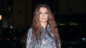 Katie Holmes is seen at the Printemps store opening in Financial District on March 20, 2025 in New York City.