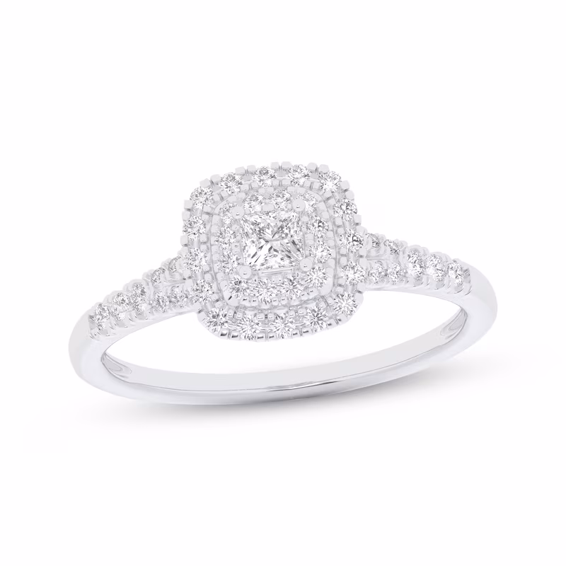 Now + Forever Princess-Cut Diamond Double Cushion Halo Engagement Ring