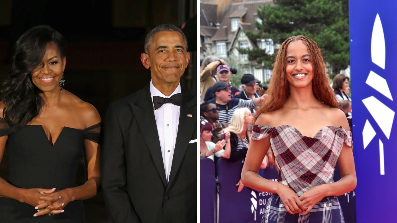 Michelle and Barack Obama and Malia Obama