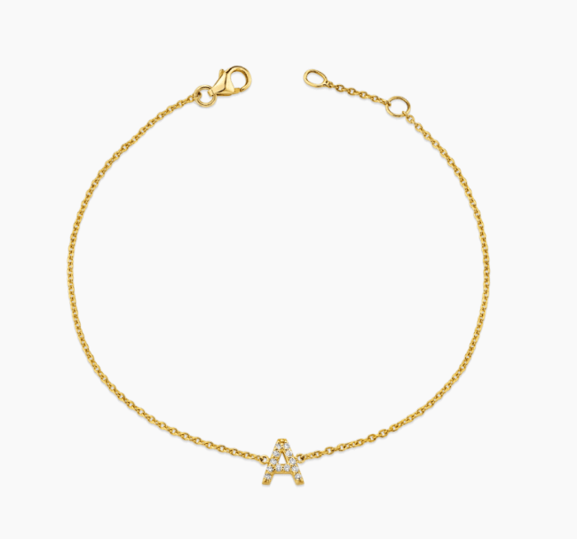 Baby Gold Diamond Pave Letter Bracelet