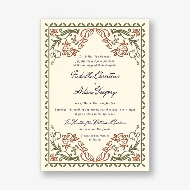 Paper Source Ornamental Autumn Wedding Invitation