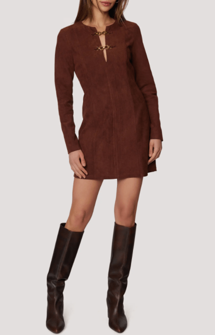 Lost + Wander Fall Enchantment Long Sleeve Faux Suede Minidress