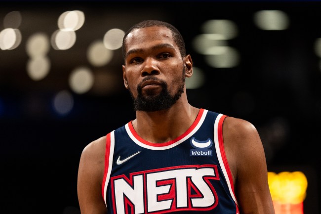 NEW YORK, NEW YORK - DECEMBER 30: Kevin Durant #7 pauses during a break in the action in the fourth quarter against the Philadelphia 76ers at Barclays Center on December 30, 2021 in New York City. NOTE TO USER: User expressly acknowledges and agrees that, by downloading and or using this photograph, User is consenting to the terms and conditions of the Getty Images License Agreement.