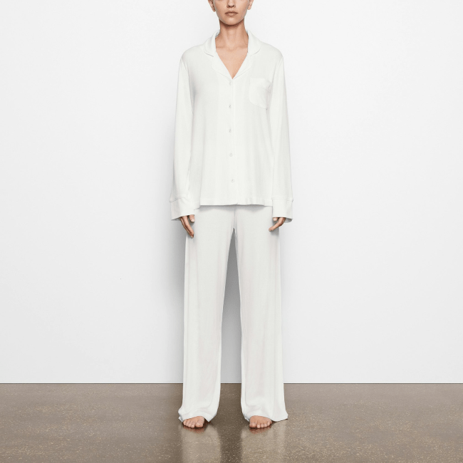 A model wearing the SKIMS Soft Lounge Sleep Set in white